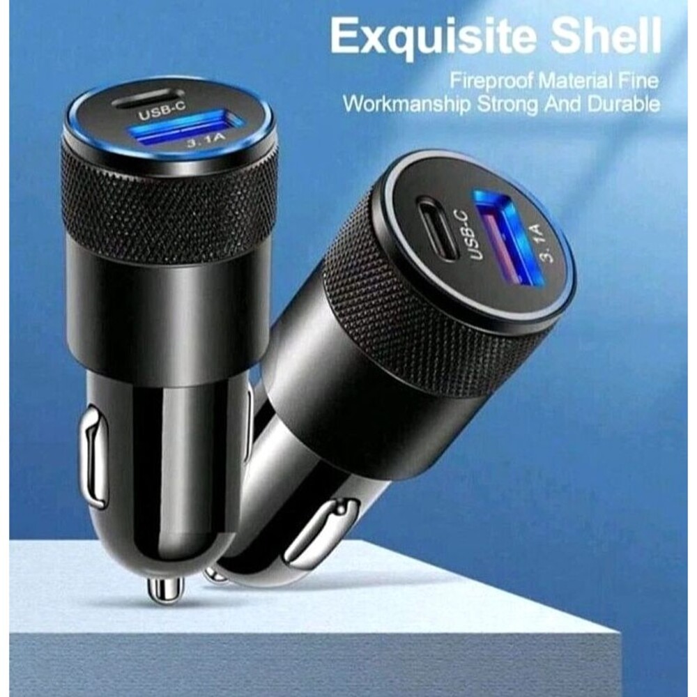 Dual USB C Car Charger, 2-Port Fast Charging Adapter, PD+QC3.1 Power Adapter